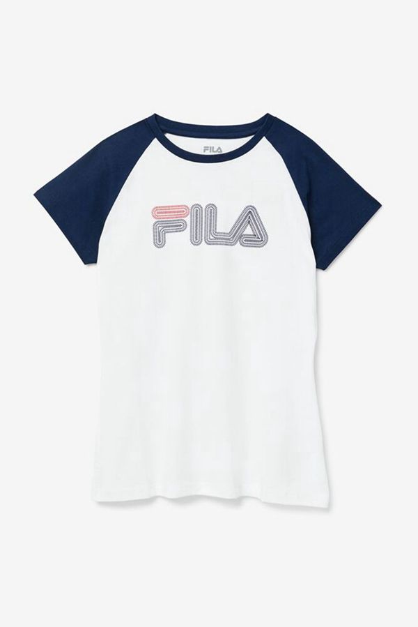 Fila Raglan Baseball Women's Tee - White/Navy,NZ 637-1498